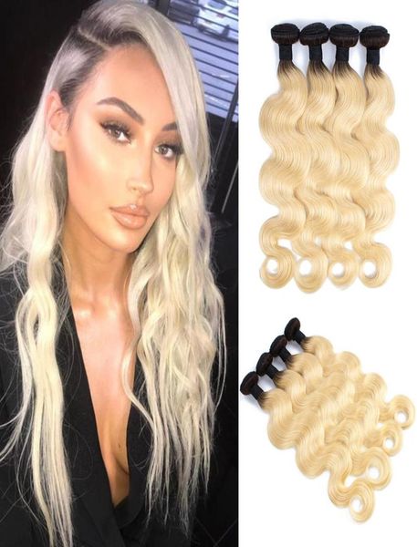 

1b 613 ombre blonde human hair bundles body wave peruvian virgin hair 3 or 4 bundles 1028 inch remy human hair extensions6662357, Black