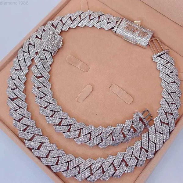 

heavy cuban miami chain bling baguette diamond sterling silver 925 vvs moissanite luxury men cuban link chain necklace