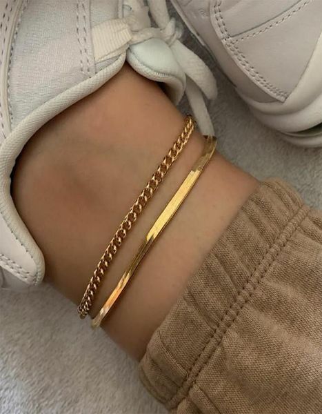 

2020 rose gold color stainless steel chain anklet female korean simple retro foot bracelet beach accessories boho jewelry1490963, Red;blue