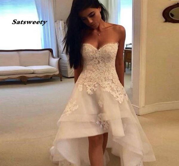 

2021 modest beach wedding dresses sweetheart appliques high low country wedding dress bridal gown robe mariage vestido de novia3281862733, White