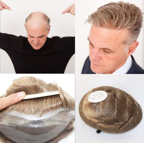 

thin skin mens full pu toupee for men naural black human hair hairpiece replacement system none lace4591481
