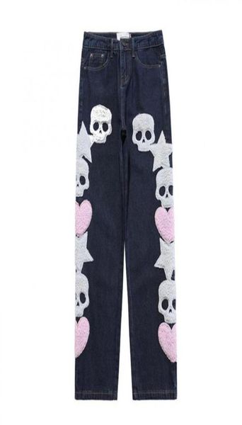 

men039s jeans fashion skull graphic embroidery ripped y2k mens pants harajuku vibe style streetwear oversize casual denim trous6392161, Blue