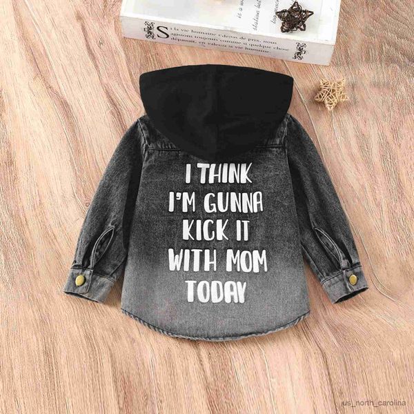 

jackets toddler kids girl casual single breasted jacket black grey letters print hooded shirt pockets 0-7years r230810, Blue;gray