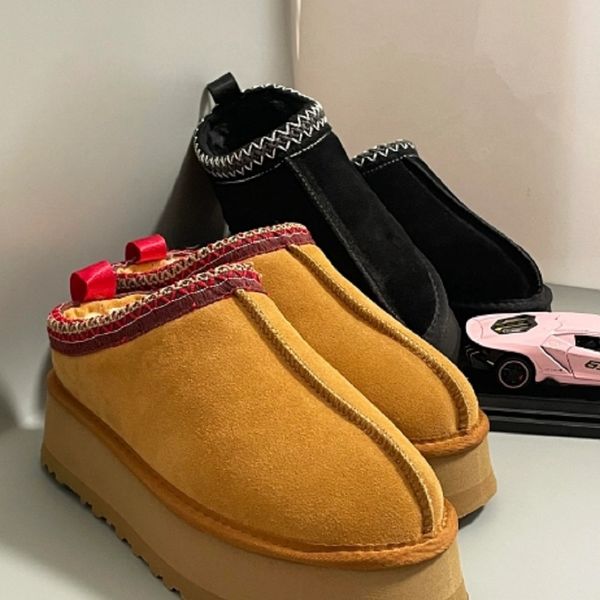 

eur35-43 designer leather snow boots australian classic ankle boots platform tazz 4cm fluffy warm winter women, Black