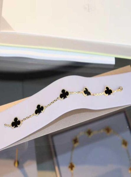 

v gold material excellent quality five flowers charm bangle punk bracelet with malachite white shell agate for women engagement je7332671, Black