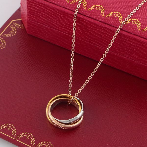 

luxury designer screwdriver necklace three-ring tricolor pendant necklace gold and silver plaid with diamonds fashion women's necklace, Golden;silver