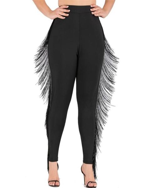 

black casual tassel legging fringe embellished solid leggings 2020 spring summer fashion women pants trousers plus size lr3 y20094091791