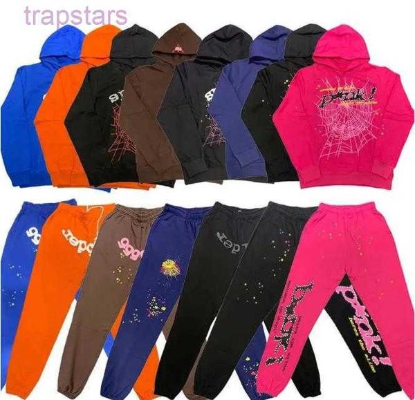 

sp5der young thug 555555 men women hoodie foam print spider web graphic pink sweatshirts y2k pullovers s-xlq016, Black