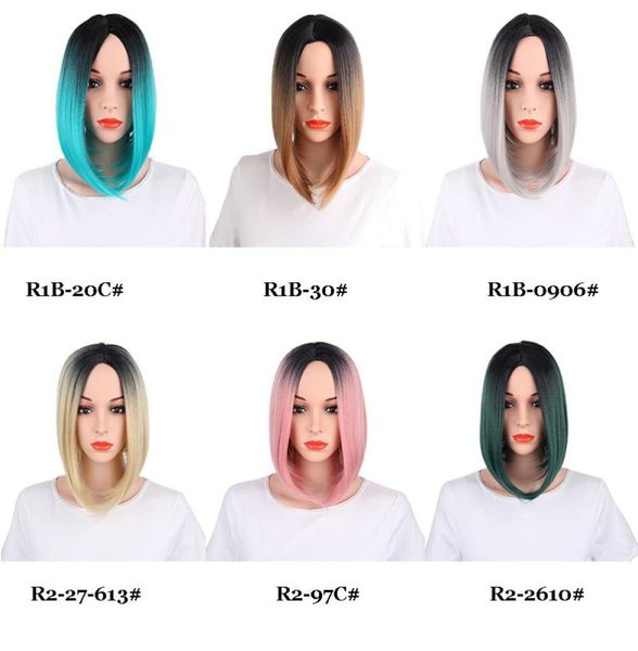 

13inch straight bob style synthetic wigs 160gpiece lace frontal wigs middle part hairline 150 density fiber different colors1281830, Black