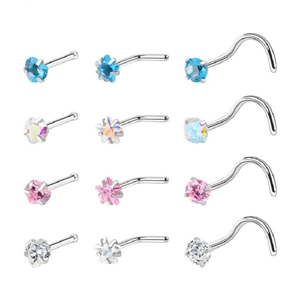 

20g nose rings 316l stainless steel zirconia screw studs for women men body piercing jewelry8378389, Silver