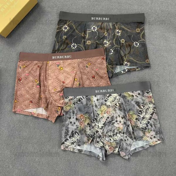 

designer luxury burbrery mens classic underwear solid color boxer pants cotton breathable comfortable underpants three piece with box 08042, Black;white