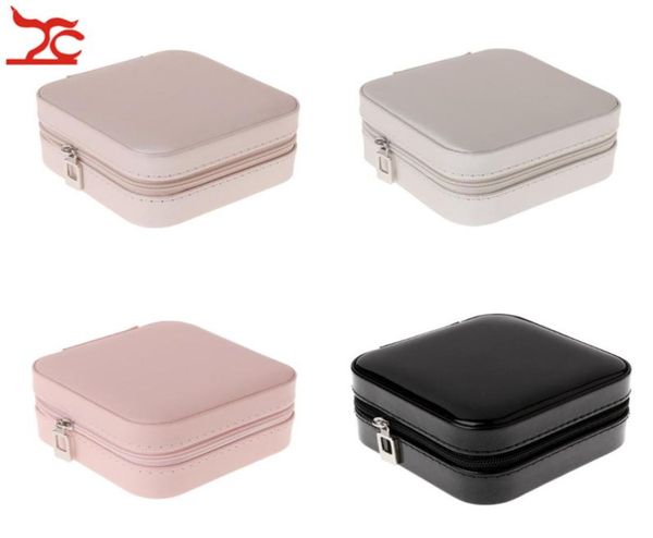 

portable travel jewelry case women stud box cosmetic zipper leather necklace storage organizer case ring earring package travel gi2116753, Black;white