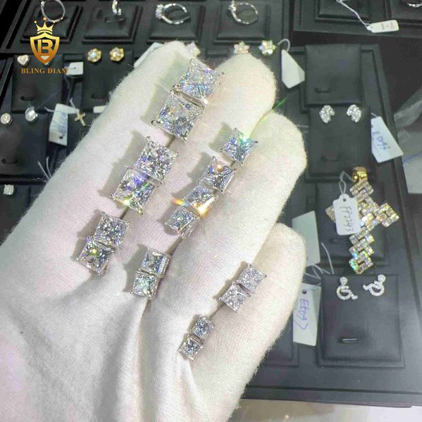 

custom iced out 925 sterling silver charms for jewelry making 4-9mm princess cut vvs moissanite stud earrings, Golden
