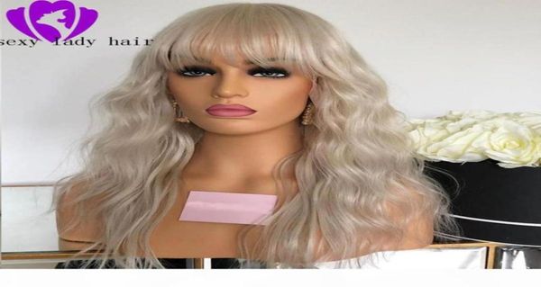 

new 13x4 lace front wigs with bangs long body wave blonde synthetic hair wigs with baby hair for white women90718045420425, Black;brown