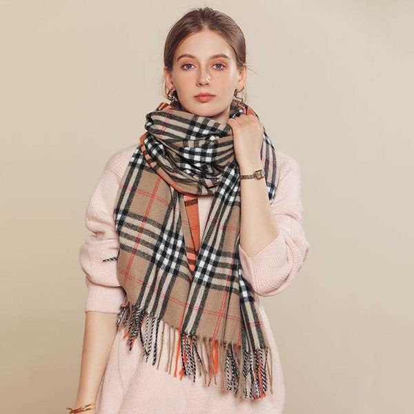 

winter and autumn b urbbery scarf online store women's sweet korean contrast scarf plaid imitation cashmere color changing, Blue;gray
