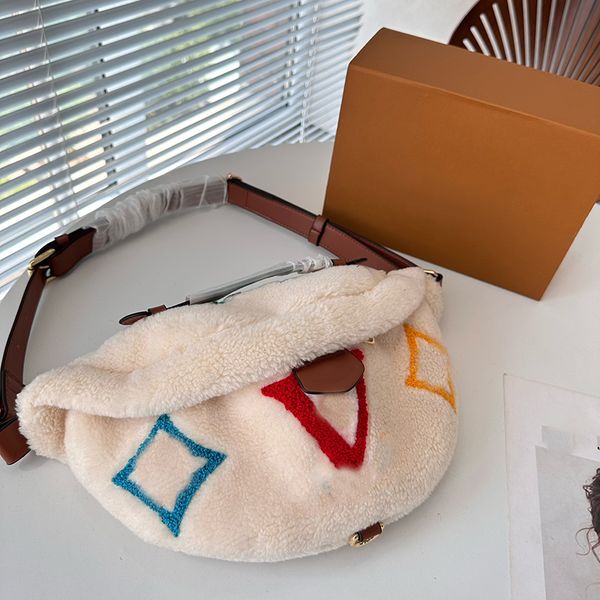 

womens shoulder bag soft lamb hair chest bag crossbody bag classic printed handbag luxury handbags leather belt crossbody bags large capacit