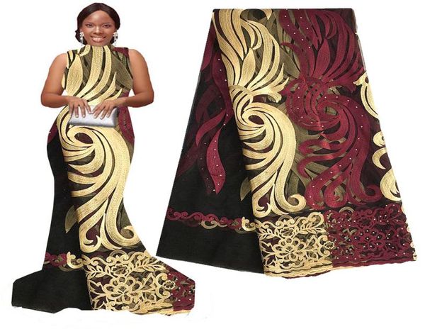 

african lace fabric 5 yards burgundy tulle cord nigerian laces fabrics white embroidery swiss guipure wedding french lace9079619, Black;white