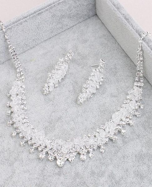 

classic clear crystal jewelry sets handmade bridal wedding evening prom party earrings and necklace fairy lady039s2171662, White