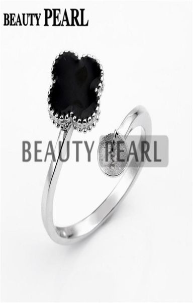 

pearl ring settings black cloverleaf ring base 925 sterling silver diy jewellery semi mount 5 pieces3281352, Slivery;crystal