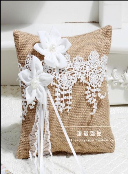

bohemian lace ring pillows with flowers beaded ribbon bow flaxen champagne pillows for rings bride and groom3551822
