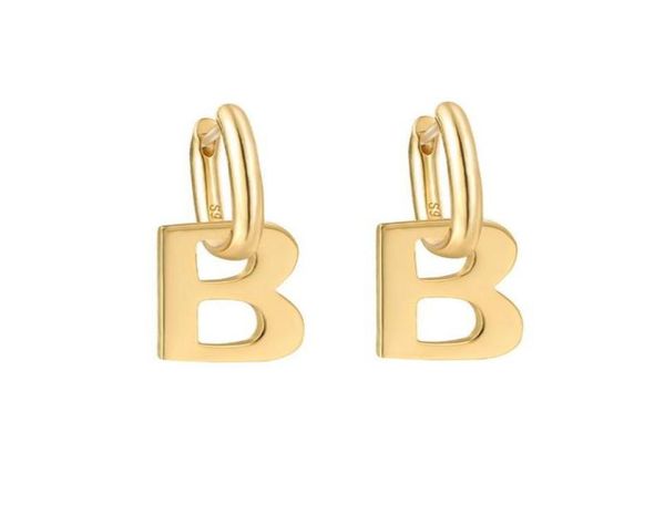 

hoop huggie 100 925 sterling silver punk alphabet letter b earrings for women trendy hiphop korean minimalist gifts30936558905139, Golden;silver