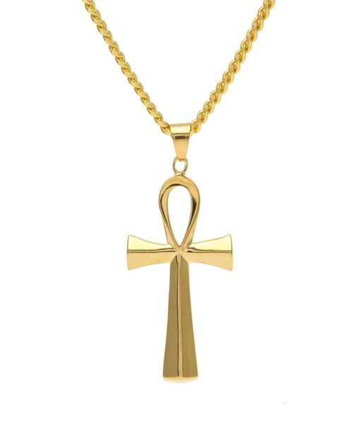 

new stainless steel ankh necklace egyptian jewelry hip hop pendant iced out gold key to life egypt necklace 24" chain7585258, Silver
