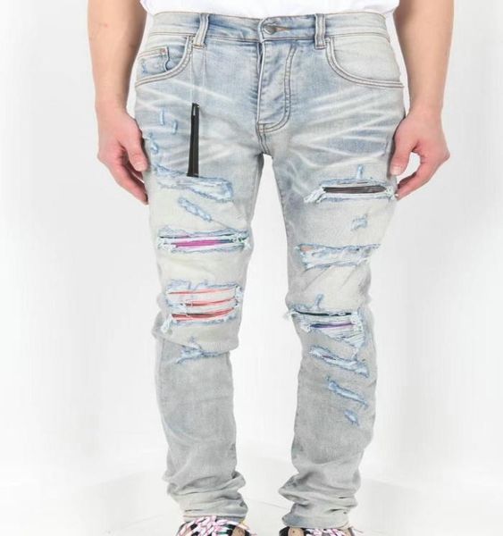

2020i clothing designer pants slp mens designer t shirts panther print army green destroyed mens slim denim straight biker skinny 7888672, Blue