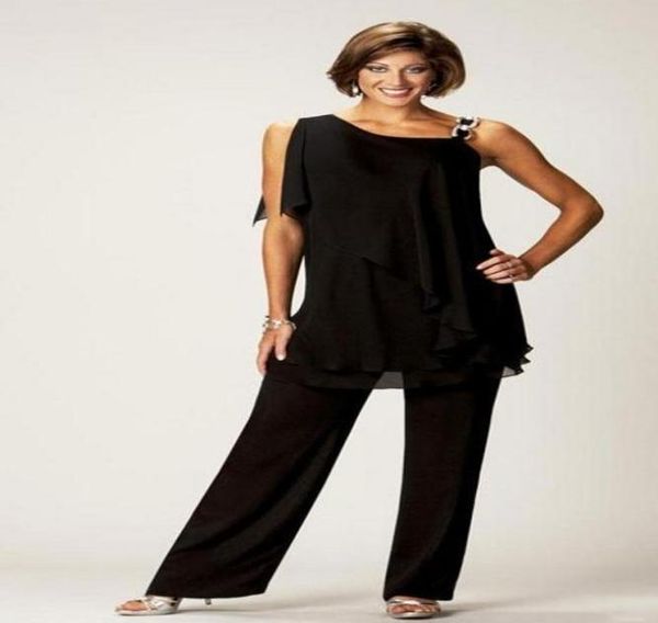 

custom plus size two pieces chiffon mother of the bride pant suits for wedding one shoulder tiered pants suit formal ladies wear492674212, Black;red