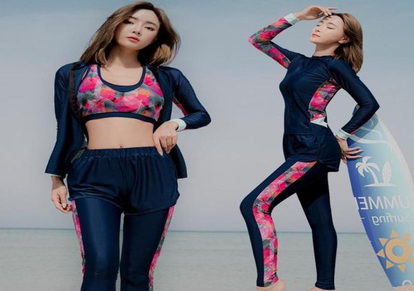 

women039s swimwear women sports swimming suit long sleeves pants push up beach wear padded surf rashguards maillot de bain femm9259839, White;black
