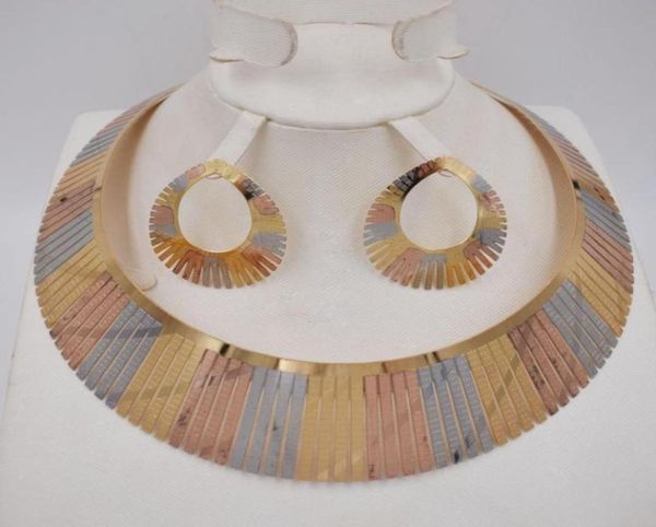 

earrings necklace dubai gold jewelry sets 3color earring and pendant for madam party gifts african women set9052569, Silver