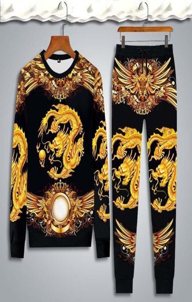 

men039s set jogging longsleeve tshirt set men tracksuit and pants mens sweat suits dragon tiger printing sets men clothi7565885, Gray
