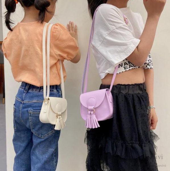 

ins kids tassel purse sweet princess crossbody bag for children pu leather single shoulder bags women mini wallet q270898413362241630, White