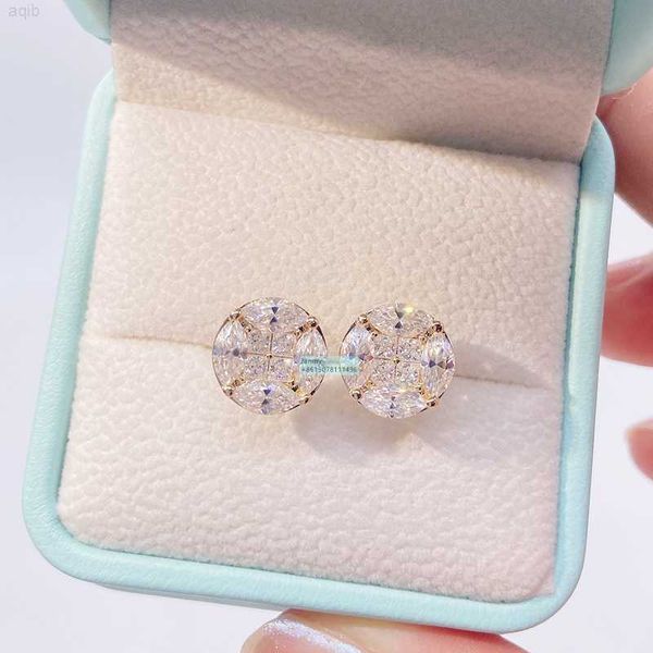 

luxury style new design fashion jewelry 14k real solid gold marquise+princess cut vvs moissanite stud earrings, Golden