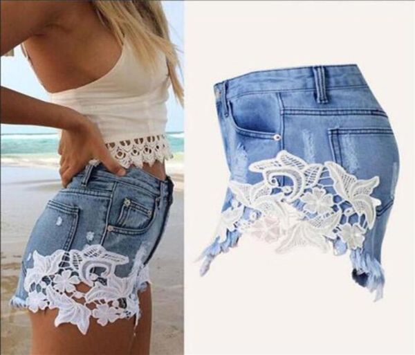 

women jean lace shorts denim shorts women short pants jeans beach summer bandage low waist shorts272o8233580, White;black