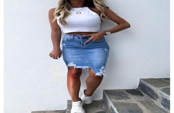 

skirts woman summer denim skirt fashion casual irregular ripped jeans slim mini sxl drop1732926, Black