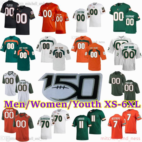 

2023-24 custom s-6xl ncaa miami hurricanes football jersey 7 xavier restrepo 11 jackson carver 87 gabriel valladares 5 key'shawn smith, Black