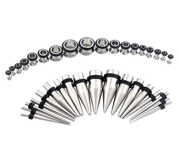 

stud gauge 36pcsset 316l steel tapers and tunnels ear stretching kit body jewelry8539030, Golden;silver