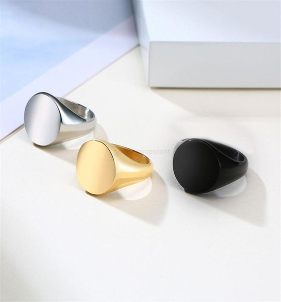

fashion band rings for chic personalized 14mm stainless steel signet stamp ladies ring metal round minimalist female finger je2431751, Silver