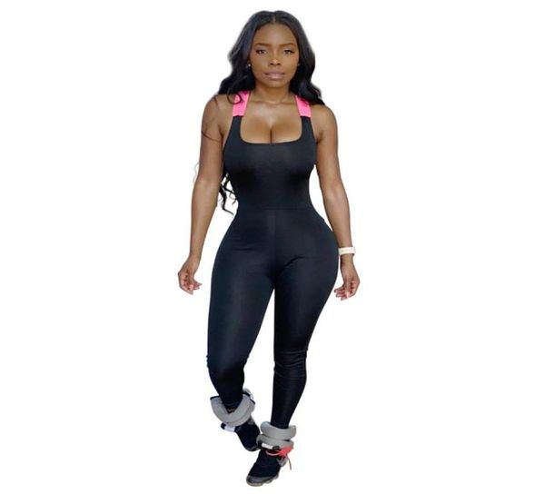 

women039s jumpsuits rompers hollow out open back bandage jumpsuit womens catsuit sleeveless push up fitness workout romp1674336, Black;white