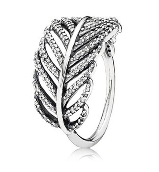 

cluster rings authentic 925 sterling silver shimmering feather ring for women anniversary party trendy gift fine europe jewelry7325479, Golden;silver