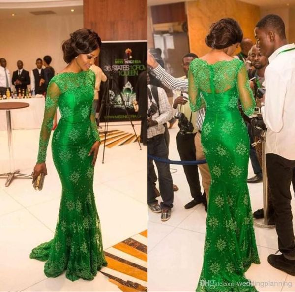 

new elegant red carpet miss nigeria real image green lace celebrity dresses sheer scoop long sleeves mermaid evening formal gowns2057364, Black;red