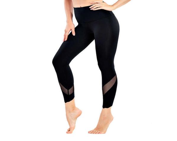 

new style yoga pants tight height elastic water wave pattern spell mesh yoga capri pants women8894199, White;red