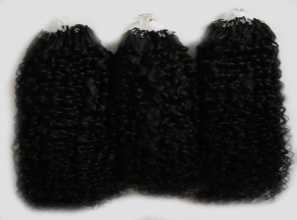 

mongolian kinky curly hair micro ring hair extension 300g natural color human hair extensions micro loop 1g6610590, Black