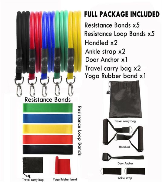 

17pcs set workout bands pull rope fitness exercises latex tubes pedal training strap body training elastic yogaa063670780