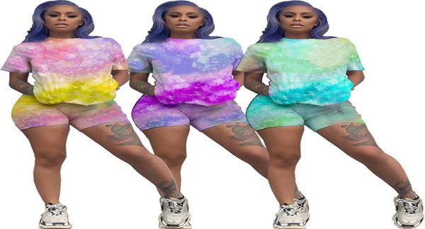 

summer clothing women tracksuits shorts two piece set tie dye outfits letter sweatsuits short sleeve tshirt shorts casual jogger 4070275, Black;gray