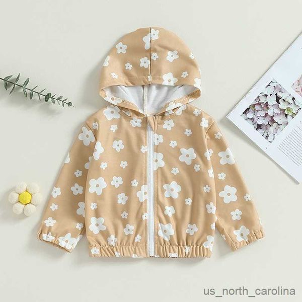 

jackets infant newborn baby girls hoodie long sleeve hooded flower print zip-up sweatshirt spring jacket r230805, Blue;gray