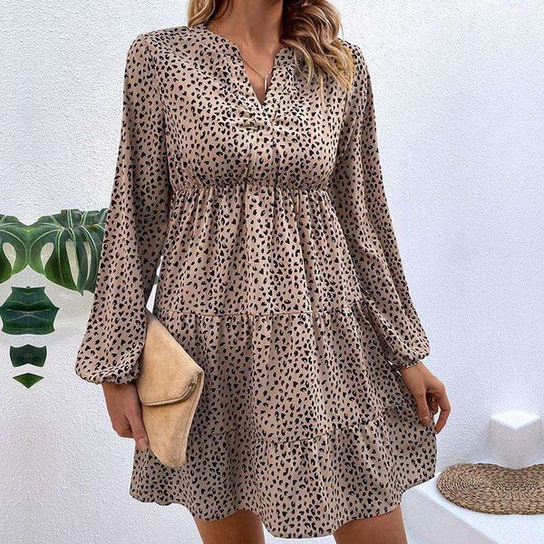 

spring womens wear style folded leopard long sleeve dress, Black;gray
