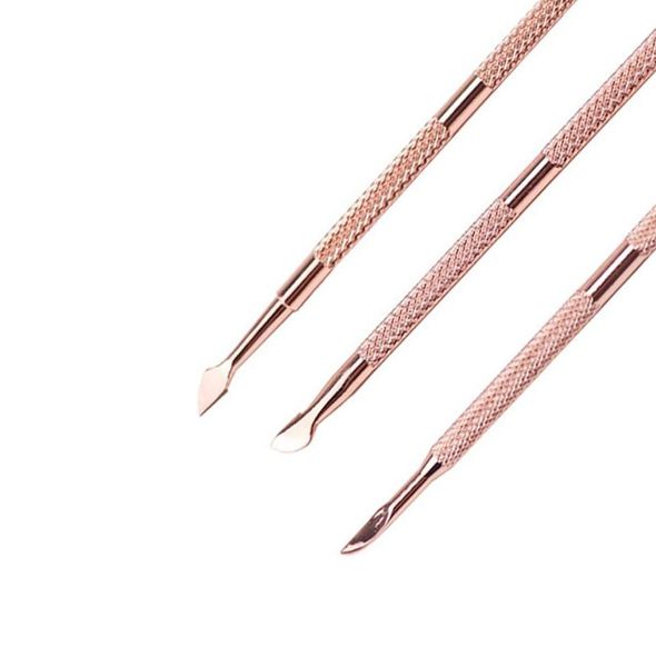 

2021 fashion nail care cleaner nail art tools cuticle pusher set manicure pedicure tool rose gold stainless steel finger dead sk1766913