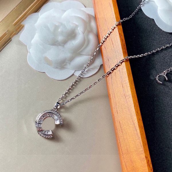 

designer gold silvery c-letter pendant necklaces chain crysatal choker brand ccity necklaces for women wedding party jewelry couple gifts 33, Silver