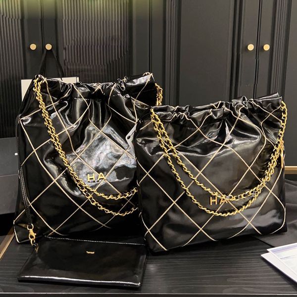 

two-tone gold thread decoration women designer jumbo 22 bag with coin charm real leather golden letters metal hardware shoulder handbag garb